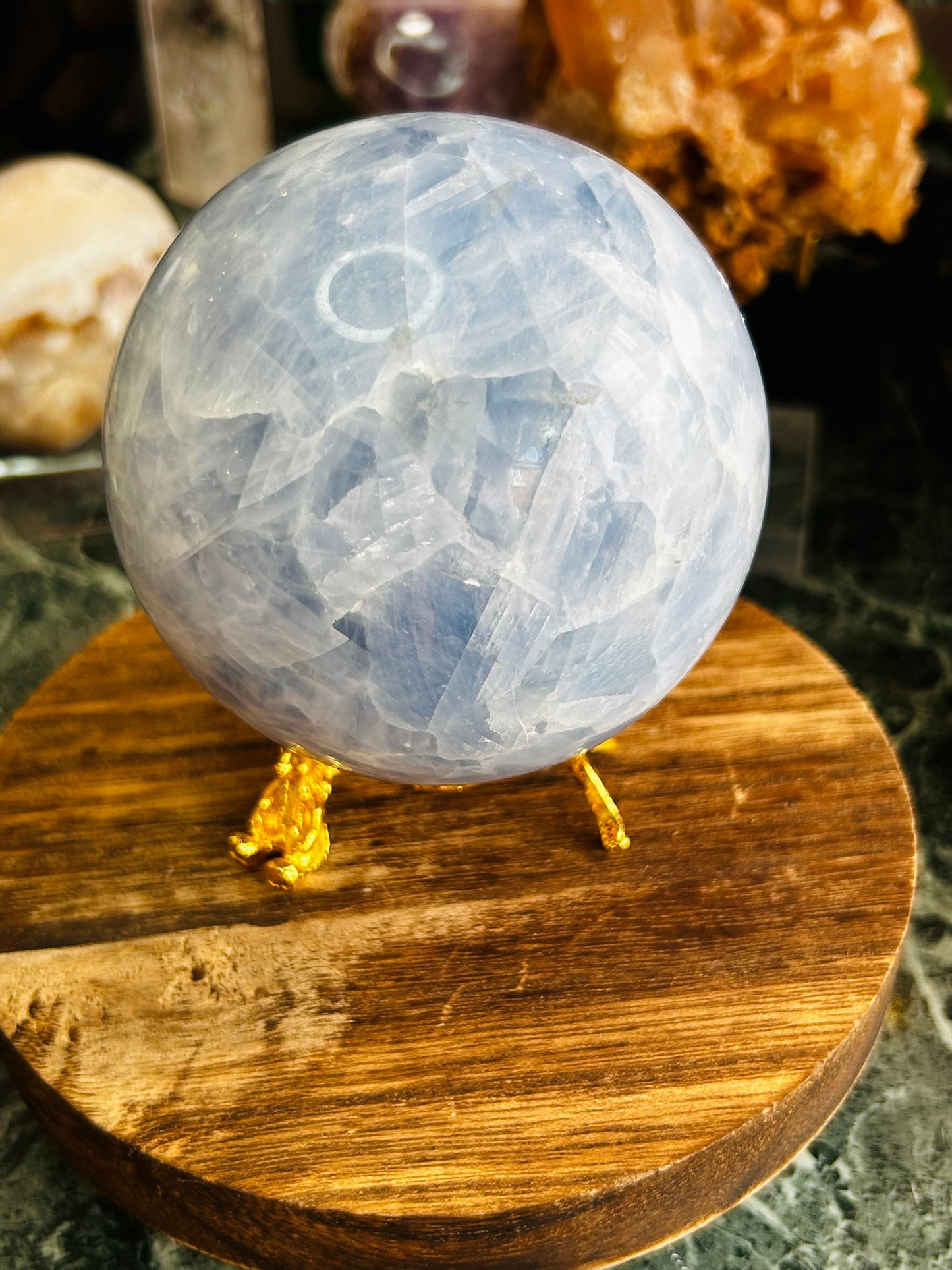 Blue celestite sphere