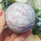 Pink tourmaline, smoky quartz and purple mica sphere