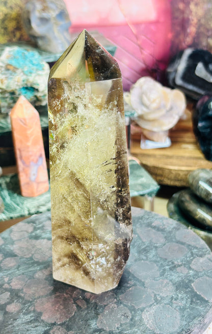 Smoky citrine tower with phantom
