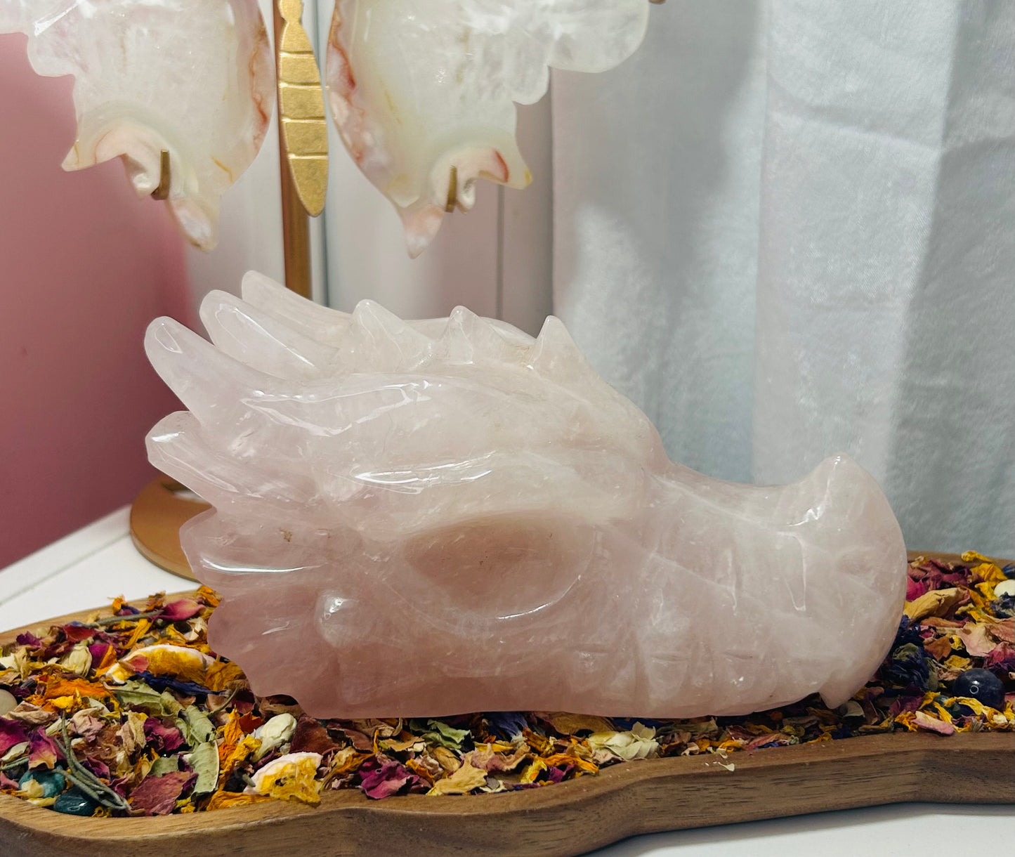 Rose quartz dragon head