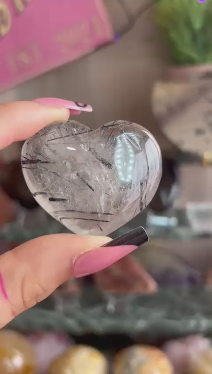 Black tourmaline in quartz heart