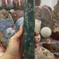 Moss agate/ ocean jasper tower with calcite