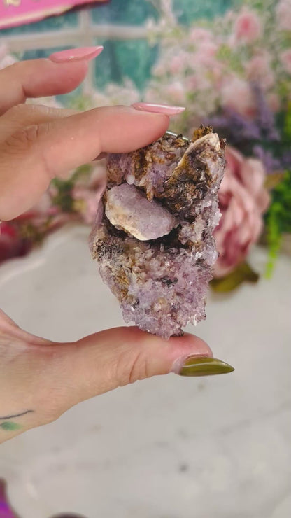 Purple creedite with fluorite