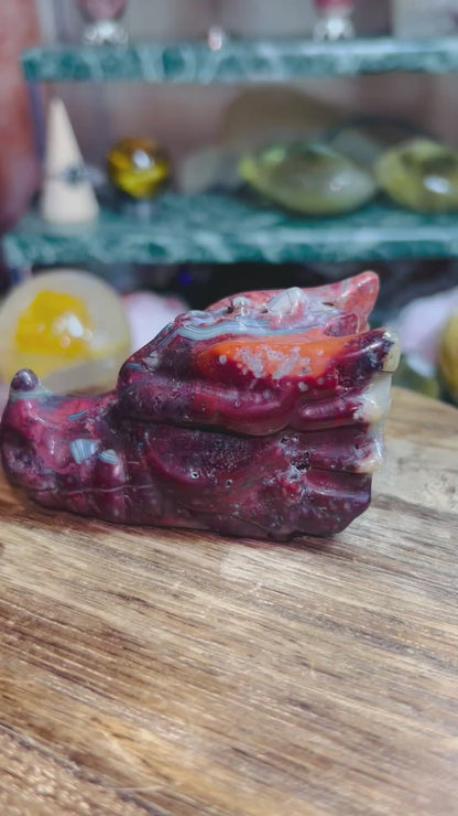 Mexican lace agate dragon head with druzy