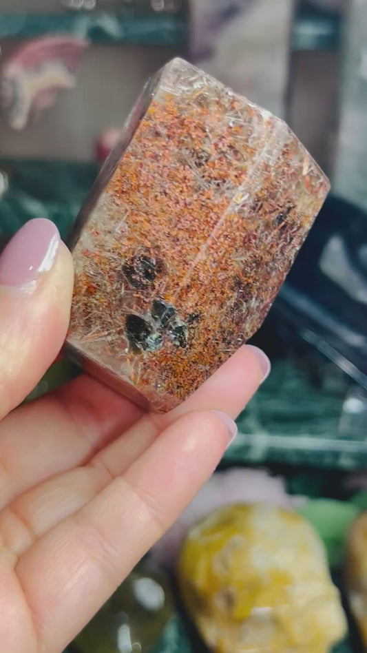 Garden quartz with rutile and green tourmaline Freeform