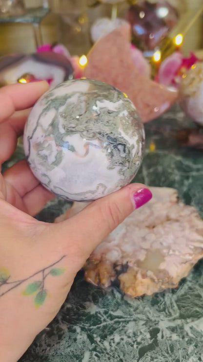 Moss agate sphere